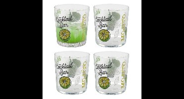 Gerimport Mojito cocktailglazen - 4x - gedecoreerd glas - met teksten - 360 ml