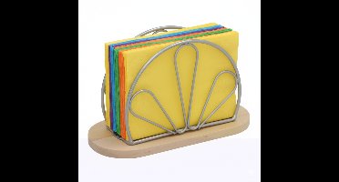 Gerimport Servettenhouder - hout / metaal - zilver - 15 x 9 cm - waaiervorm