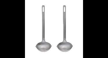 Gerimport Soep/saus opscheplepel - 2x - zilver - RVS - 27 cm - keukengerei - soeplepel