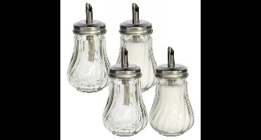 Gerimport Suikerpot / strooier - 4x - glas met RVS tuit - 210 ml - dispenser