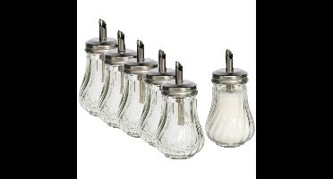 Gerimport Suikerpot / strooier - 6x - glas met RVS tuit - 210 ml - dispenser