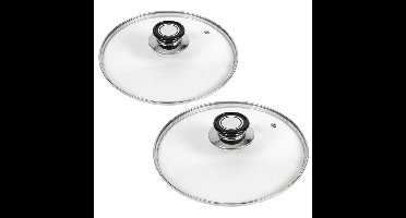 Gerimport universele glazen pannendeksels - 2x - voor dia 26 en 30 cm - keuken - met stoomgaatje