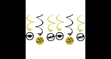 Geslaagd thema party hangdecoraties - plastic - zwart/goud - set van 6x stuks - 14 cm - You did it