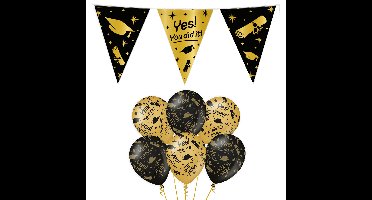 Geslaagd thema party versiering set You did it - Vlaggenlijn en 12x ballonnen