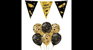 Geslaagd thema party versiering set You did it - Vlaggenlijn en 18x ballonnen