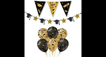 Geslaagd thema party versiering set You did it - Vlaggenlijn/slinger en 12x ballonnen