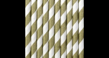 Gestreepte drinkrietjes van papier - groen/wit - 10x stuks - verjaardag drinkrietjes - 19 cm