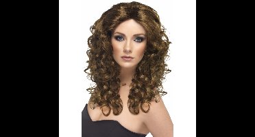 Glamour look dames pruik - bruin haar - krullen - Hollywood filmster - verkleed