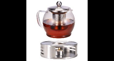 Glazen theepot/theekan met filter en warmhoudplaat 1,2 liter