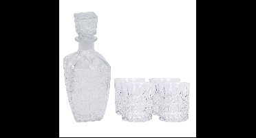 Glazen whisky/water karaf 900 ml met 4x whiskyglazen 230 ml
