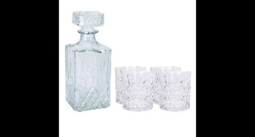 Glazen whisky/water karaf 900 ml met 4x whiskyglazen 230 ml