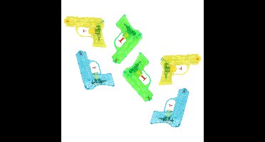 Grafix Waterpistooltje/waterpistool - 6x - klein model - 11 cm - geel/groen/blauw
