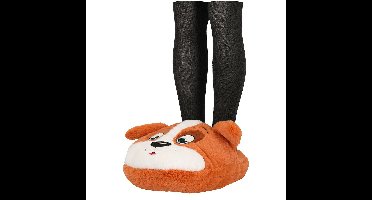 Grote voetenwarmer slof - hond - bruin - one size - 30 x 27 cm - polyester