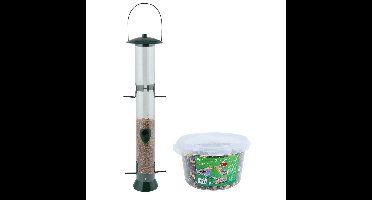 Grote vogel voedersilo kunststof 56 cm inclusief 4-seizoenen energy vogelvoer