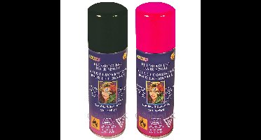 Haarverf/haarspray - 2x - roze/zwart - spuitbus - 125 ml - Carnaval/halloween