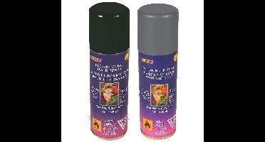 Haarverf/haarspray - 2x - zilver/zwart - spuitbus - 125 ml - Carnaval/halloween