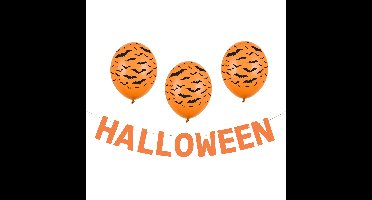 Halloween feestslinger/spandoek - 2,5 meter - oranje - van papier - incl. ballonnen