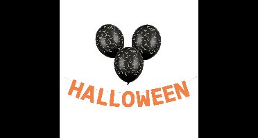 Halloween feestslinger/spandoek - 2,5 meter - oranje - van papier - incl. ballonnen