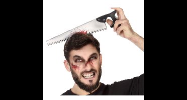 Halloween/horror verkleed hoofdband - dikke pech - zaag in je hoofd - kunststof