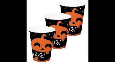 Halloween thema feest beker - 18x - pompoen BoOo! print - papier - 250 ml