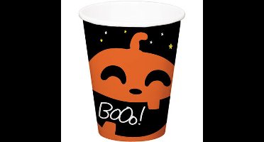 Halloween thema feest beker - 6x - pompoen print - papier - 250 ml