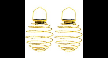 Hanglamp - 2x - solar verlichting - geel - D16 cm - metaal - tuinverlichting