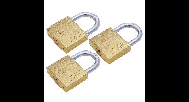 Hangslot met 2 sleutels - 3x - 40 mm - messing - kofferslot