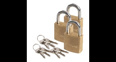 Hangslot met 3 sleutels - 3x - 20 mm - messing - kofferslot