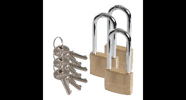 Hangslot met 3 sleutels - 3x - 50 mm - messing - 80 mm beugel - kofferslot