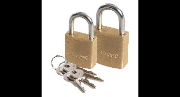 Hangslot met 3 sleutels - set van 2 - 50/60 mm - messing - kofferslot