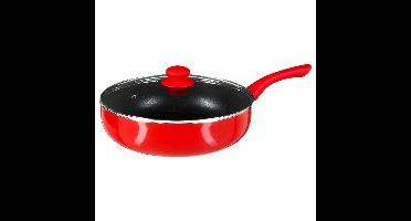 Hapjespan met deksel - Alle kookplaten geschikt - rood/zwart - dia 28 cm - braadpan