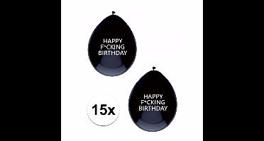 Happy Fucking Birthday ballonnen - 15x stuks - zwart - verjaardag feest - 30 cm
