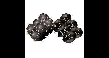 Happy New Year thema ballonnen zwart 2 soorten prints - set 48x stuks