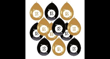 Haza Ballonnen - 18 jaar - leeftijd verjaardag - 18x stuks - 30 cm - versiering - zwart/goud