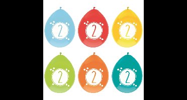 Haza party Ballonnen - 2 jaar - leeftijd verjaardag - 6x stuks - 30 cm - versiering - feestartikele