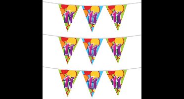 Haza Vlaggetjes - 3x stuks - 11 jaar - leeftijd verjaardag - plastic - 10 meter