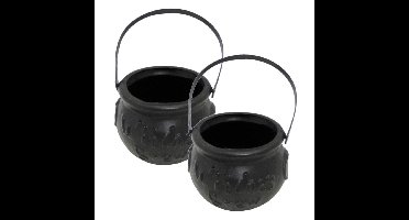 Heksenketel - 2x - zwart - D10 cm - kunststof - halloween - horror - kookpot