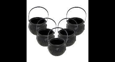 Heksenketel - 5x - zwart - D10 cm - kunststof - halloween - horror - kookpot