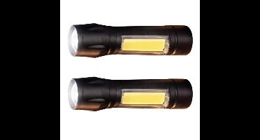 HI Survival oplaadbare zaklamp - 2x - zwart - ABS - 300 lumen - noodpakket - preppen