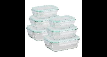 HI Vershoudbakjes - met deksel - glas - set 6x stuks - luchtdicht - met clips