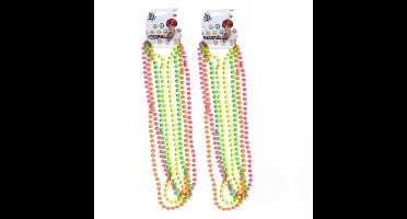 Hippie Flower Power thema dames verkleed multicolor 4x stuks kralen kettingen