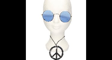 Hippie Flower Power verkleed set ketting met party bril
