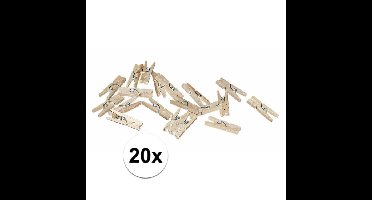 Hobby/Knutselen mini knijpertjes - 20x - naturel kleur - 2 cm - kleine/mini knijpers - foto ophangen