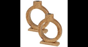 Home & Styling Kaarshouder - 2x - mangohout - 16 x 21 cm - kandelaar - bruin