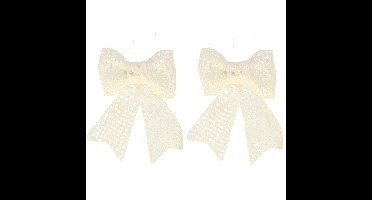 Home & Styling Kerst strikjes - 10x - creme wit - glitter - 18 cm