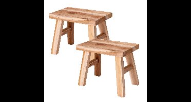 Home & Styling Krukje - 2x - teak hout - 31 x 19 x 25 cm - opstapje - krukje hout