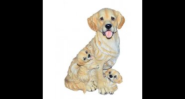 Honden beeldje Golden Retriever met puppies - beige - polystone - 35 cm