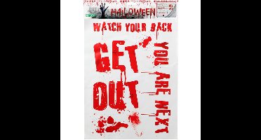 Horror/Halloween raamsticker - Bloederige teksten - 42 x 19 cm - Feestartikelen/versiering