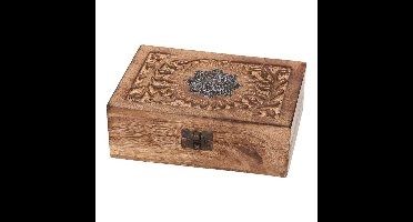 Houten sieradenkistje/opbergkistje - 17 x 13 cm - Vintage - Brocante opberg kistjes