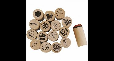 Houten stempelset bloemen 15x stuks - Hobby - Knutselen - stempels